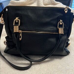 Black Leather Satchel with Gold tone Accents